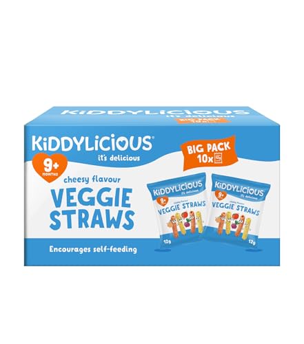 Kiddylicious Cheesy Veggie Straws Box - Delicious Snacks for Kids - Suitable for 9+ Months - 10 Packs