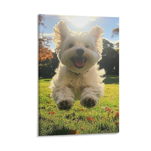 Toile Westie peinture deco pour habiller un grand mur vide couloir salon