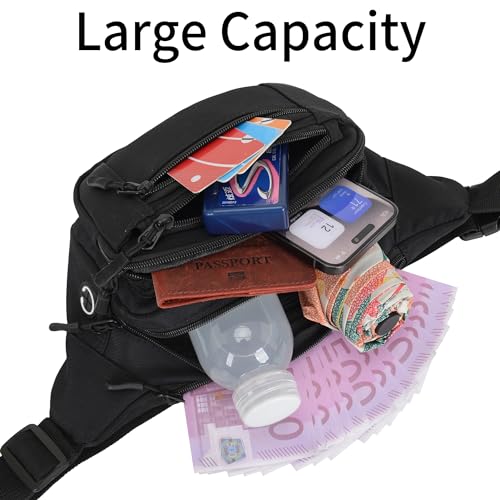 Bauchtasche Gürteltasche Hüfttasche mit Einem 30 cm Verlängerten Gürtel Unisex Modern Umhängetaschen Handytasche für Outdoor Reise Wandern Hundetraining Damen und Herren (Schwarz)