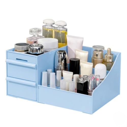 Image of INOVERA Makeup Organizer with Drawers | Countertop Cosmetics Display Case for Dressing Table | Vanity storage Holder Box (Blue)