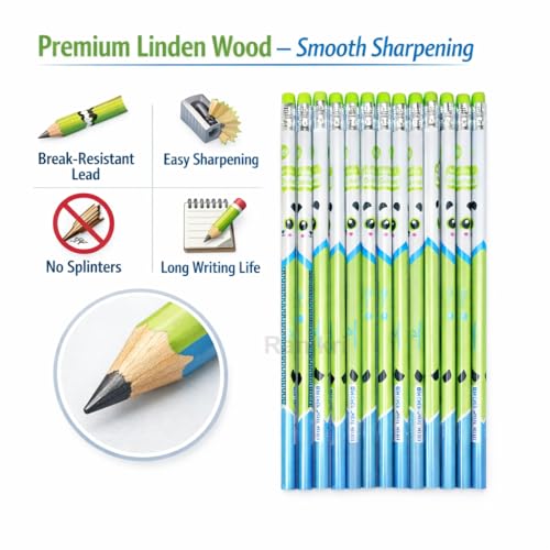 Image of Premium Linden Wood HB Pencil Set for Kids (Pack of 12) - Extra Dark Graphite Pencils with Eraser Tops - Ideal for School, Sketching, Gifting & Return Gifts