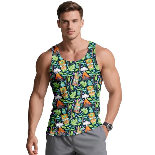 Aueoero Men's 3D Graphic Rave Tank Tops, Sleeveless Quick Dry Workout Shirts for Summer Vacation Sports Gym Green