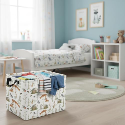 Image of Rectangular Valentines Basket Fabric Storage Bin Storage Boxes Collapsible Storage Basket for Clothes Books Shelves Basket(Woodland Animal)