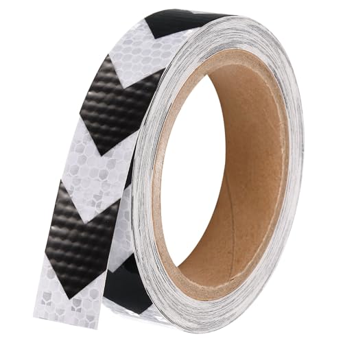 YOKIVE Cinta Reflectante, Cintas De Seguridad Autoadhesivas Reflectantes, Ideal Para Exteriores, Tráfico, Uso Diario (Flecha Blanco Negro, 9 M x 2.5 Cm)