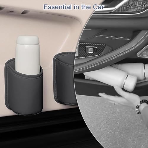 Image of STHIRA Car Cup Holder Utility Car Accessory, Fashion PU Storage Pouch with Back Clip, Clip-on Removable Car Cup Holder Trash Bin for Car Door, Backseat, 11x15cm
