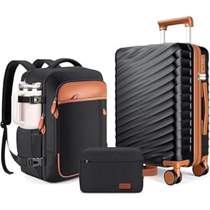 3 Piece Luggage Set with Travel Backpack, 20” PC Hardside Suitcase with Spinner Wheels, Flight Approved Carry On Luggage with YKK Zippers & TSA Lock