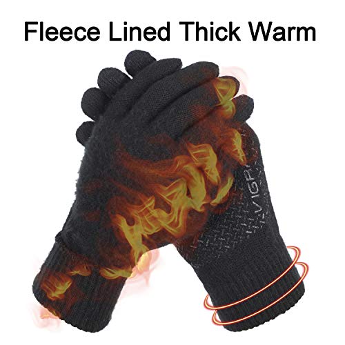 Winter Touchscreen Gloves for Men & Women 3 Fingers Dual-layer Touch Screen Warm Lined Anti-Slip Knit Texting Glove, Black, Medium