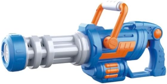 Electric Gatling Bubble Gun, Automatic Bubble Blaster Machine with Rotating Barrel, Blue and Black, Battery Powered, Outdoor Play for Children 3 Years and Up (Blue)