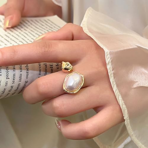 Baroque Pearl Ring for Women Irregular Pearl Rings Gold Statement Ring Adjustable Chunky Pearl Ring for Women Holiday Wedding Jewelry2