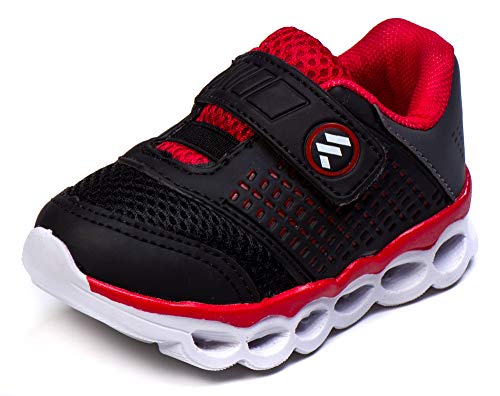 Tênis Infantil Masculino Com Luzes de Led MP1814 - AS109 Cor:Preto-Vermelho;Tamanho:20