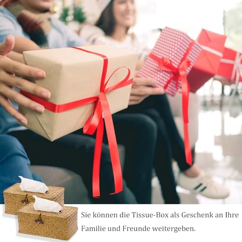 Seagrass Tissue Box, 2 Stück Kosmetiktücher Box, Taschentuchbox, Dekorativer Gewebter Papierhalter, Heimdekoration Tissue Boxen, für Bad, Küche, Büro Papierhandtuchspender, Karamellfarbe