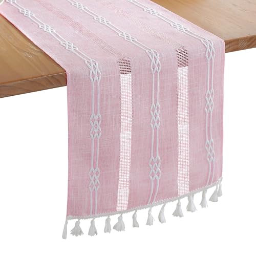 Bigqin Grand Chemin de Table, Pompons en Coton et Lin, Couverture de décoration pour Meuble TV, Salon, Table Basse, Salle à Manger, Cuisine, café, Maison,...