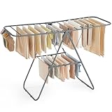 SONGMICS Clothes Drying Rack, with Sock Clips, Metal Laundry Rack, Foldable, Space-Saving, Free-Standing Airer, with 2 Height-Adjustable Gullwings, Indoor Outdoor Use, Gray ULLR052G01