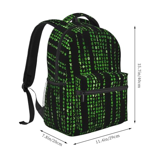 Mochila de ocio unisex con estampado binario verde para trabajo diario 2