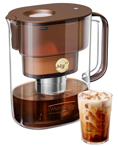 Waterdrop PT-10 Cold Brew Coffee Maker with 1 Magnesium Water Filter for Well-Balanced Acidity, Unlocks Aroma, BPA-Free Cold Brew Pitcher, Stainless Steel Filter for Iced Coffee, Tea, Lemonade, Brown