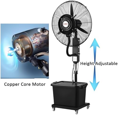 Commercial Oscillating Misting Fan with Water Tank - 3 Speed Outdoor Pedestal Cooler for Patio & Porch, 26" & 30" Standing Mist Fan for Summer Heat Relief