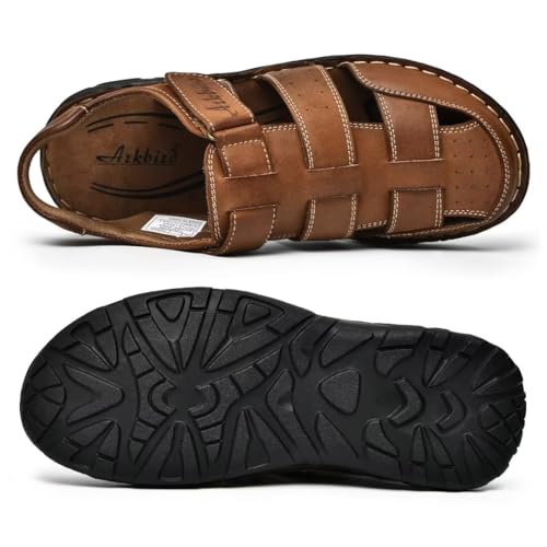 Image of Arkbird Men's Sandals, Closed Toe Leather Fisherman Outdoor Hiking Sport Shoes Summer