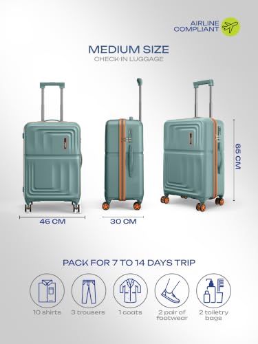 Image of Safari Roma Hard Luggage Trolley Bag with 8 Wheels Medium Size Check-in Suitcase - Sage Green