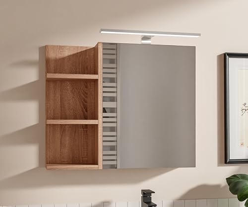 HAJDUK FURNITURE Eiche Sonoma Badezimmerschrank mit LED Beleuchtung, B:60 x H:50 cm Spiegelschrank Bad 1 Tür Hängeschrank Badezimmer Griffloser Öffnung Ablagen Links HAJDUK FURNITURE Eiche Sonoma Badezimmerschrank mit LED Beleuchtung, B:60 x H:50 cm Spiegelschrank Bad 1 Tür Hängeschrank Badezimmer Griffloser Öffnung Ablagen Links