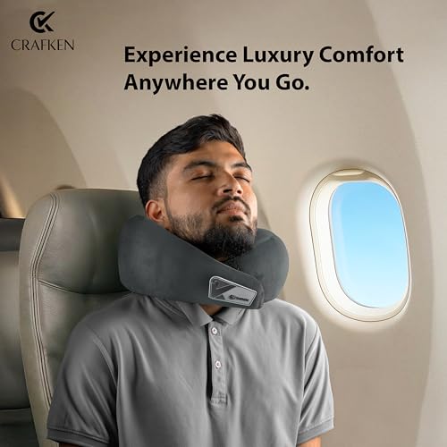 Image of Neck Pillow for Travelling - Memory Foam Neck Support Pillow for Car & Airplane, Lightweight Travel Cushion with Customizable Fit, Effortless Resting Posture & Comfortable Support, (Grey)