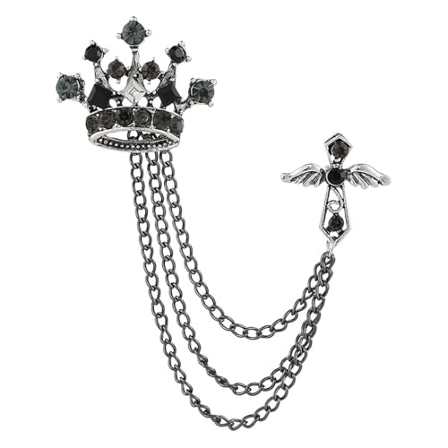 Image of coadipress Crown With Hanging Chain Brooch for Women Men Elegant Gentlemen Gold Silver Crystal Crown Lapel Pin Vintage Rhinestone Wedding Brooch Suit Shirt Pin Accessories