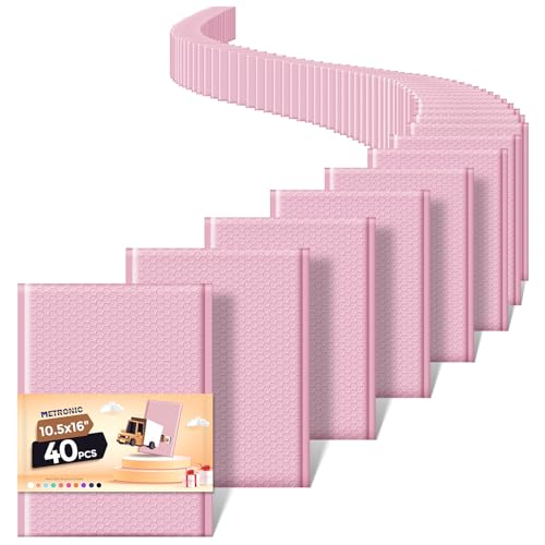 METRONIC Bubble Mailers 10.5x16" Padded Envelopes Light Pink 40 Pack Waterproof