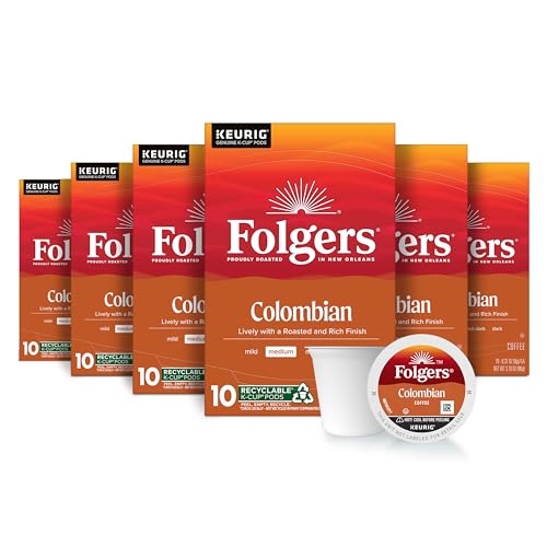 Image of Folgers Colombian Coffee, Medium Roast, Keurig K-Cup Pods, 10 Count Box (Pack of 6)