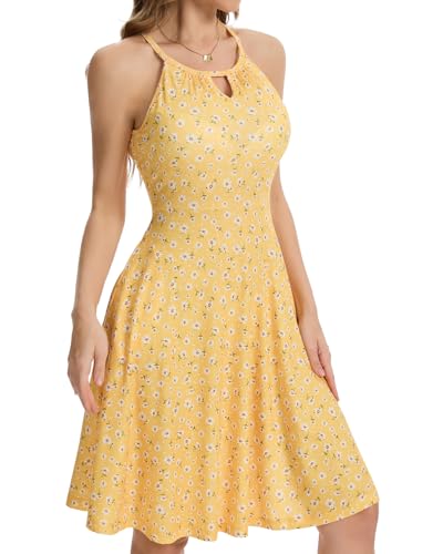 Image of ANYFITTING Built in Bra Halter Dresses for Women 2026 Summer Pockets Dress Flowy Midi Sundresses Beach Vacation