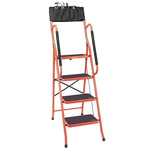 LUISLADDERS 4 Step Ladder Safety Tool Ladder Folding Anti-Slip Step Stool Ladder Padded Side Handrails with Large Area Pedals for Kitchen Home and Office 330lbs (4 Step)