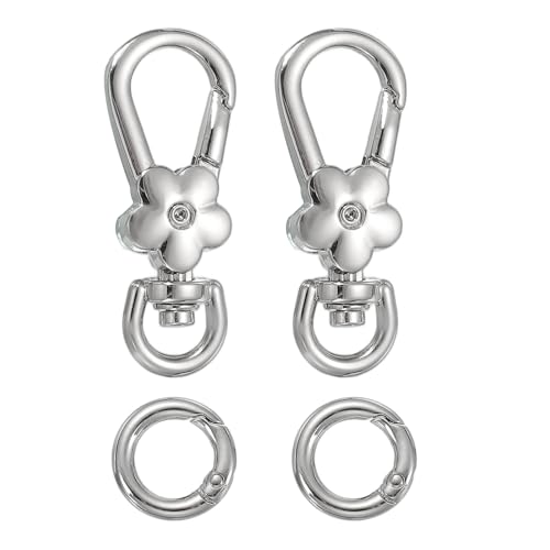 uxcell 2 cierres de pinza de langosta de metal, cordones giratorios de flores, ganchos de gatillo, correa de llavero con anillo de resorte para hacer joyas, bolsos, llaveros, conectores, color