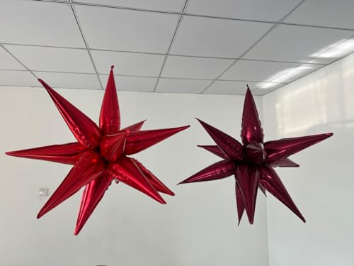 Image of 3pcs 26inch 3D wine red (Burgundy) Explosion Star foil balloon, wine red Foil Cone Star burst Balloons for Birthday Wedding New Year Party Event