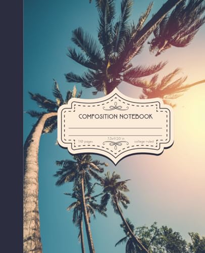 Composition Notebook College Ruled: Palm Trees Vintage Botanical Illustration | Green Aesthetic Tropical Journal For Girls, Teens, Women | Wide Lined
