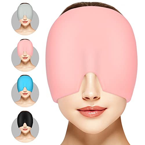 ACWOO Migraña Gorro de Gel, 180° Gorro Migraña Frio Reutilizable de Compresas Frias y Calientes, Migraña Alivio Gorro, Gorro de Gel para Migrañas Alivio, Aliviar la Tensión y Dolore de Cabeza, Rosa