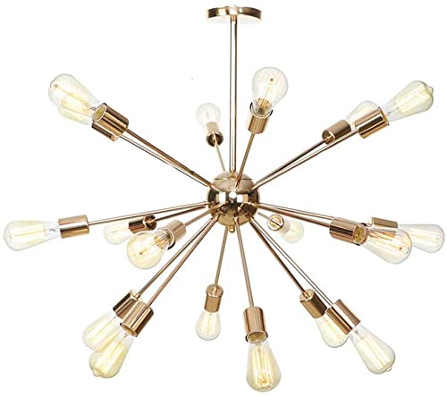 Sputnik Chandelier,Modern Industrial Hanging Lamp Vintage Iron Metal Paiting Finish Pendant Light Mid Century Chandelier Kitchen Island Ceiling Light Fixture Golden 18 Lights