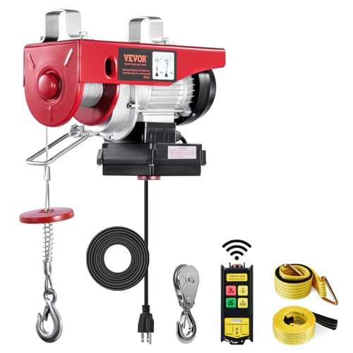 VEVOR Electric Hoist with Wireless Remote Control, 110v 440lbs Electric Hoist with Remote Control, 40ft/20ft Lifting Height & Pure Copper Motor, for Garage Warehouse Factory