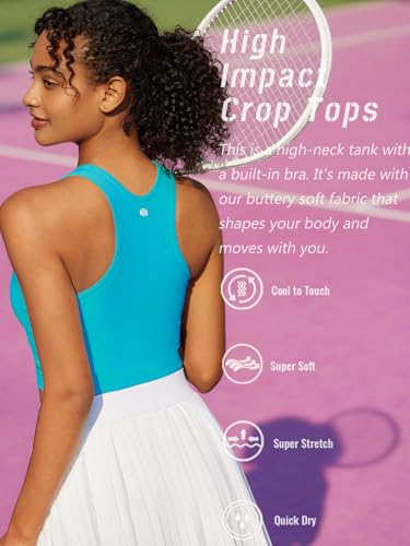 Image of RUNNING GIRL Sports Bras for Women High Impact Seamless Ribbed Longline High Neck Workout Crop Tank Tops(BX3067Teal Lagoon,S)