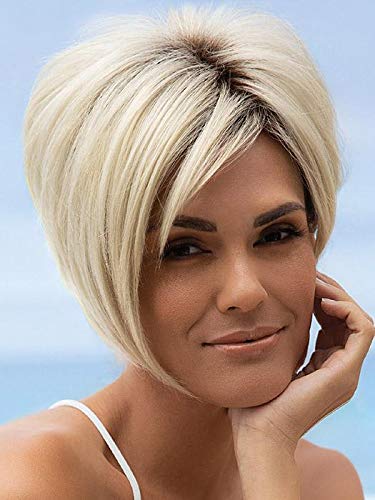 Susanne Wig Color Creamy Toffee-R - Rene of Paris Wigs 4.7" Sharp Assymetrical Short Bob Alexander Collection Synthetic Straight 5.5" Fringe Basic Average Cap W