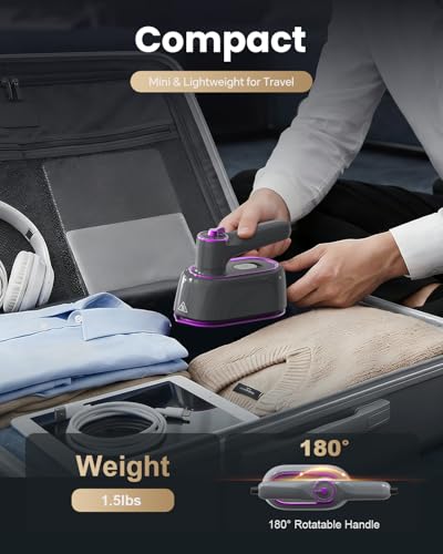 Image of Travel Steamer Iron for Clothes, 2-in-1 Portable Handheld Steamer Iron, Quick Heat-Up & Wrinkle Removal, Continuous Powerful Steam, 180 Rotating Handle, Mini Steamer for Travel, Home & Dorm