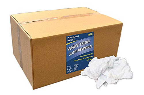 Pro-Clean Basics A99201 Terry Cloth Rags, White, Assorted Sizes, 100% Cotton, 15 lb Box