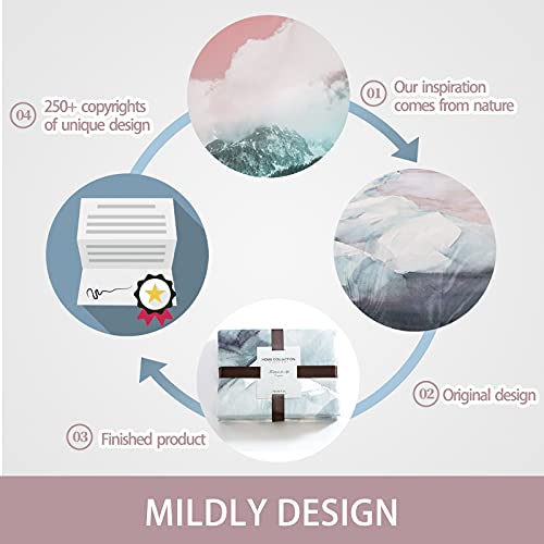 Mildly 100% Egyptian Cotton Duvet Cover Queen, Gray Pink Marble Pattern Comforter Cover Set 500Tc Watercolor Abstract Reversible Soft & Breathable Unique Design Neutral Bedding Set (No Comforter) #TOP3