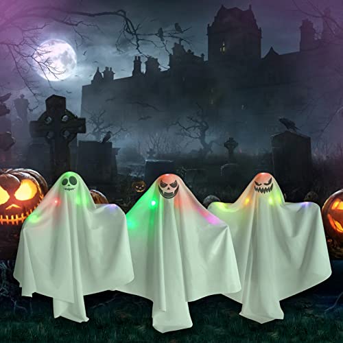 Evoio Halloween Decorations Outdoor Light Up Ghost On Stakes- Set Of 3 Creepy Spooky Ghost Stakes With Led Lights - Perfect For Halloween Lawn Yard Graveyard Haunted House Outdoor Decorations #TOP10