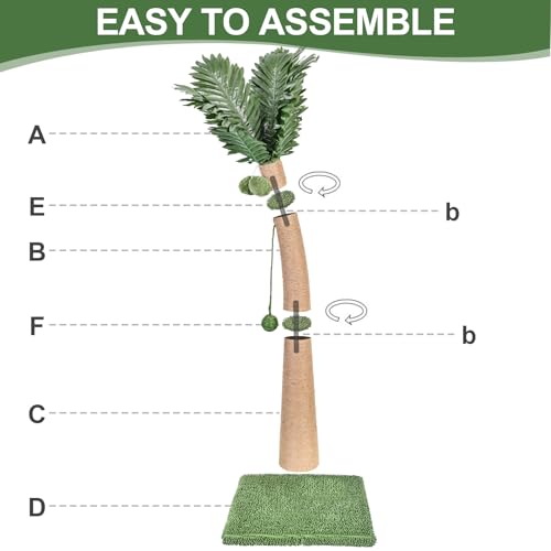 40'' Tall Cat Scratching Post Cat Tree, Curved Design Cat Scratcher Post with 3 Interactive Balls, Natural Sisal Rope Cat Scratching Posts for Indoor Cats Adults Kittens, Multi-Combinable (Style A) - Image 5