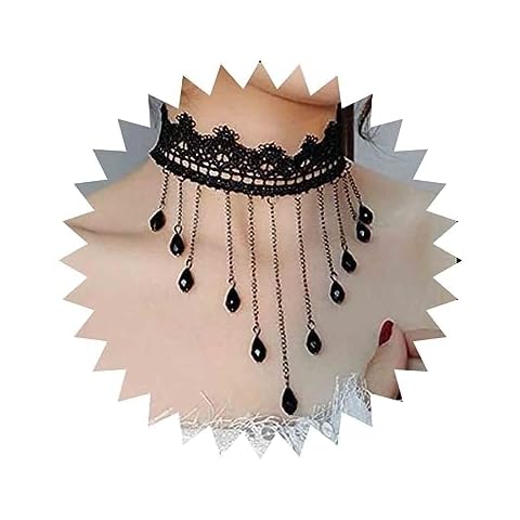 Aneneiceera Boho Crystal Lace Choker Necklace Black Tassel Drop Necklace Gothic Black Crystal Droplet Necklace Black Collar Necklace Retro Vintage Necklace Chain Jewelry for Women (Black A) Cover