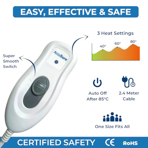 Image of AccuSure H3001 Heating Pad (30x21 cm) Regular Size | Electric Heat Pad for Back, Neck, Shoulder & Period Cramps | Soft Fabric | Fast Heating | Reusable | Temperature Control | Unisex Use