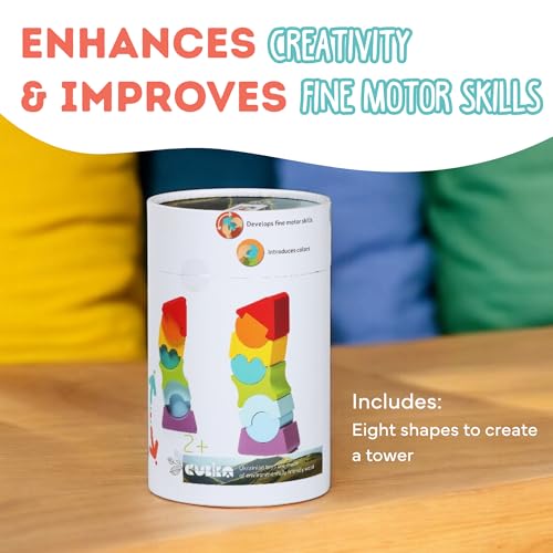 Image of CUBIKA Flexible Tower Wooden Toy- Montessori Puzzle for Toddlers Ages 3+- Size and Shape Sorting Kids Stacking Toy- FSC-Certified Wood, German Water-Based Paints, Travel-Friendly
