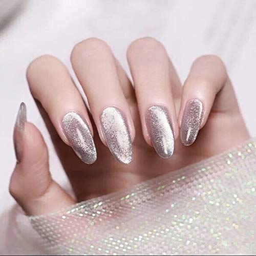 Sethexy Bling False Nails White Long Fake Nail Oval Salon 24Pcs Full Cover Press on Nails Tips for Women and Girls