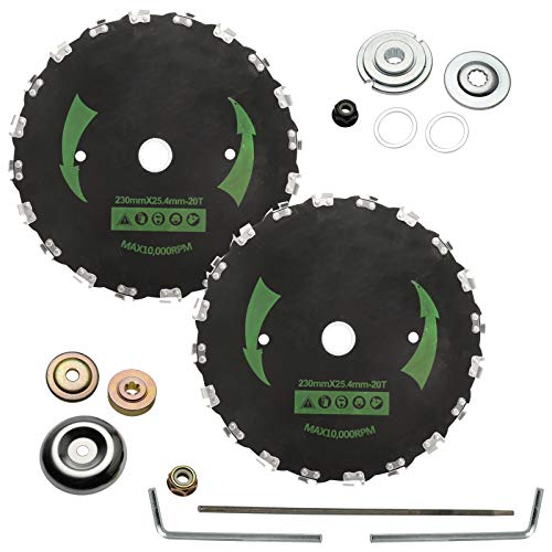 Patioer 2 Pack 9 Inch 20T Chainsaw Tooth Brush Blades for Cutter, Trimmer, Weed Eater, Lawnmower (2 Pack Different Adapter Kit Included)
