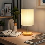 TFSWUFI Small Table Lamp for Bedroom, Bedside Lamp with 3000K Warm LED Bulb Included, Nightstand Lamp for Living Room Office Dorm Kids Room, Easy Assemble Minimalist Cream Shade & Wood Base(5W)