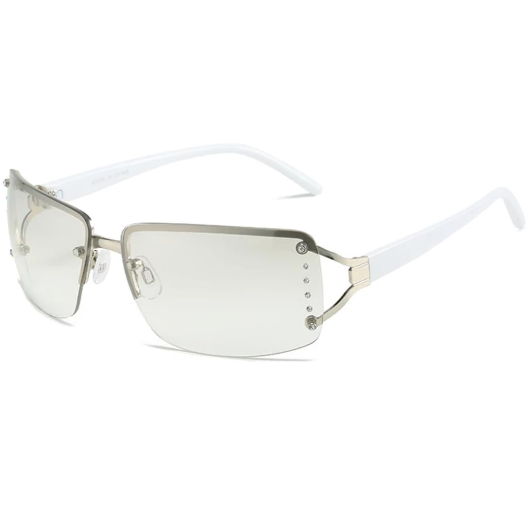 Occhiali da sole senza montatura per donna e uomo, occhiali da sole rettangolari alla moda con montatura di diamanti