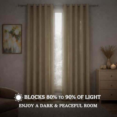 Image of Roseate 100% True Black Out Curtains (7 Feet /Set of 1) Solid Room Darkening Curtain & Thermal Insulated for Bedroom, Living Room (Beige / 116x215 cm)